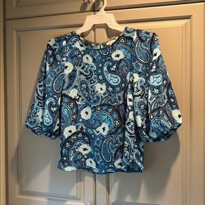 NWOT Talbots Blue Paisley Blouse with Puff Sleeves MP